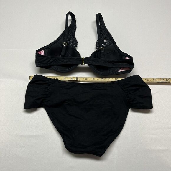 Betsey Johnson Lace Bikini Top Bottom Pink Black - Picture 8 of 10
